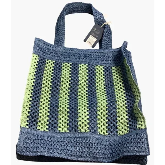 Universal Thread Crochet Woven Handbag Blue Green Tote Single Compartment - Picture 7 of 9
